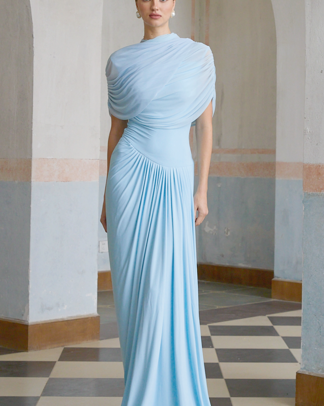 Shea | Asymmetrical Pleated Wedding Guest Maxi Dress