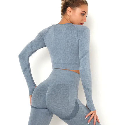 Apex | Long Sleeve Seamless Top – Sleek Performance with Subtle Sophistication - Light Slate Gray
