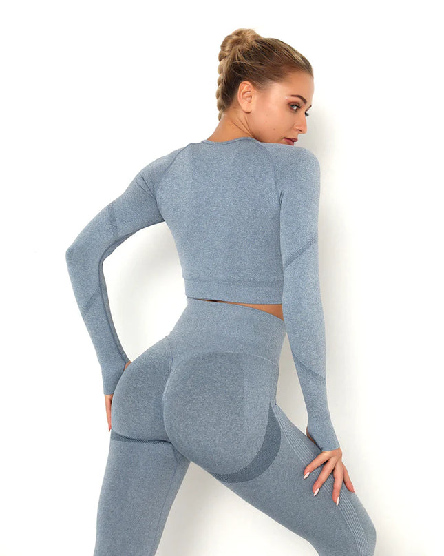 Apex | Long Sleeve Seamless Top – Sleek Performance with Subtle Sophistication - Light Slate Gray
