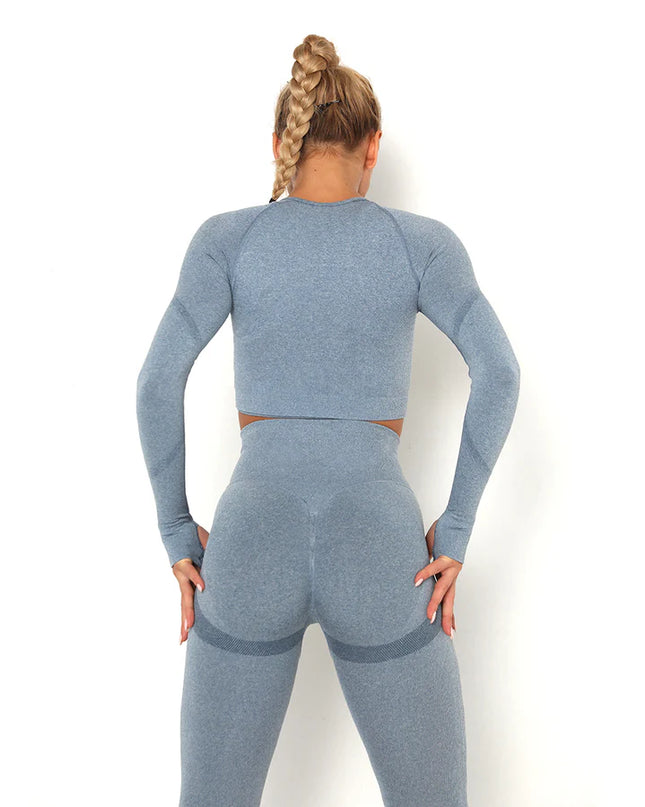 Apex | Long Sleeve Seamless Top – Sleek Performance with Subtle Sophistication - Light Slate Gray