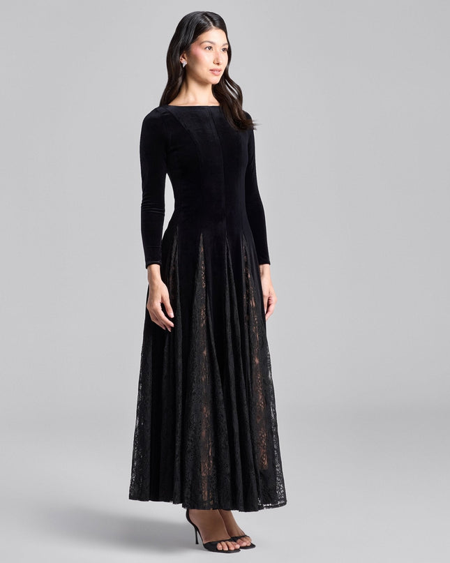 Stevie | Fitted Velvet Maxi Dress with Lace Insets