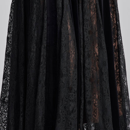 Stevie | Fitted Velvet Maxi Dress with Lace Insets