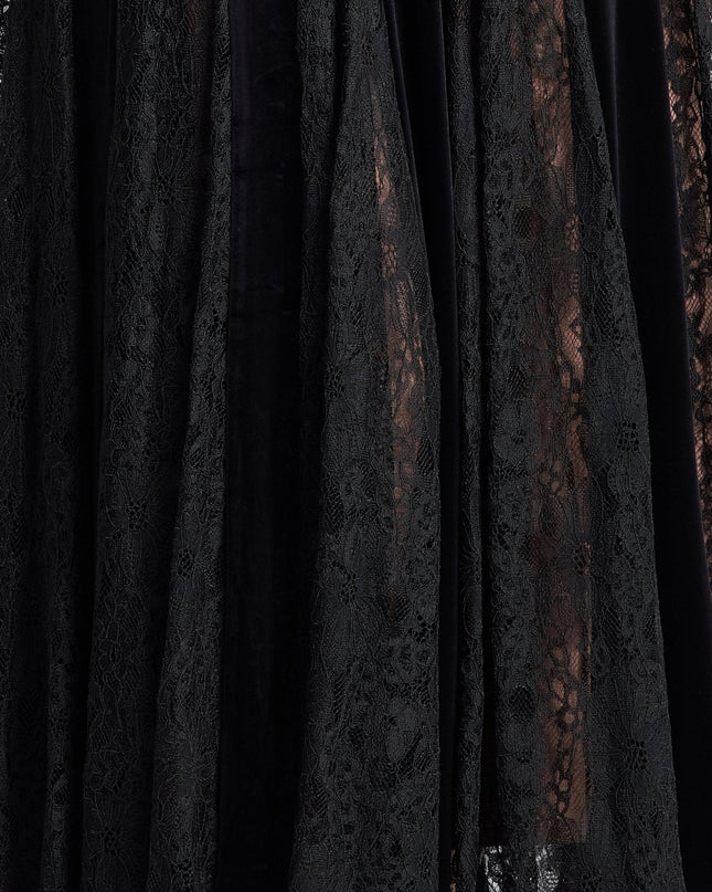 Stevie | Fitted Velvet Maxi Dress with Lace Insets