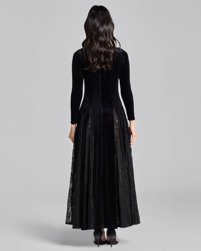 Stevie | Fitted Velvet Maxi Dress with Lace Insets