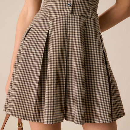 Summer | Pleated Lapel Gingham Mini Dress