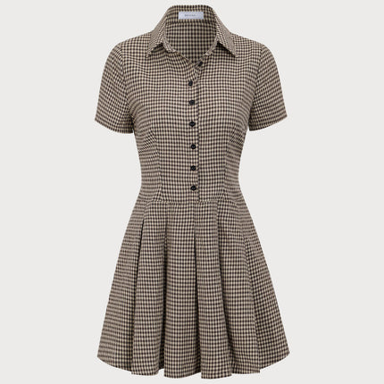 Summer | Pleated Lapel Gingham Mini Dress