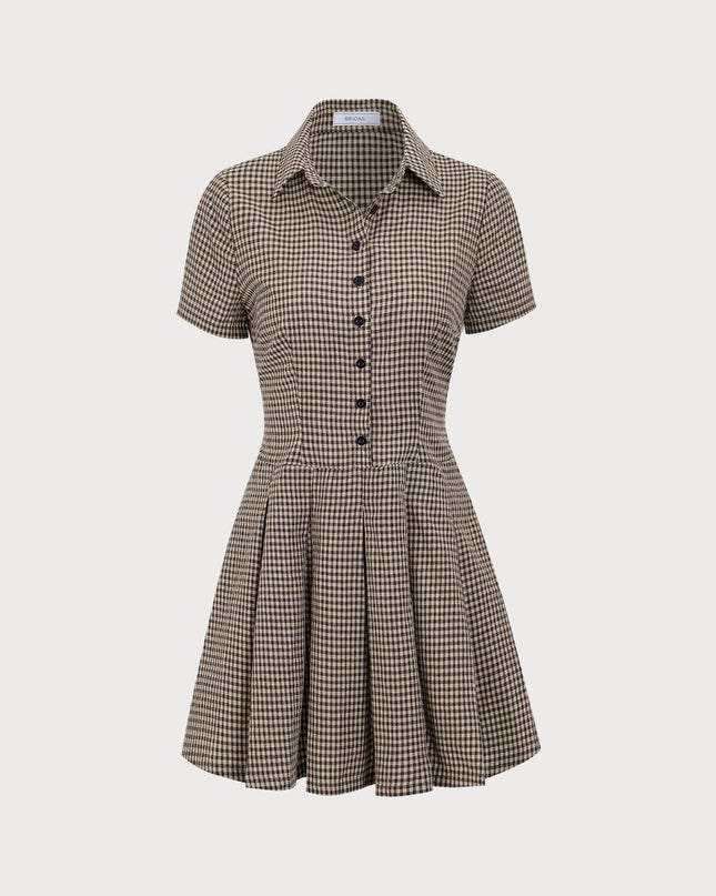 Summer | Pleated Lapel Gingham Mini Dress