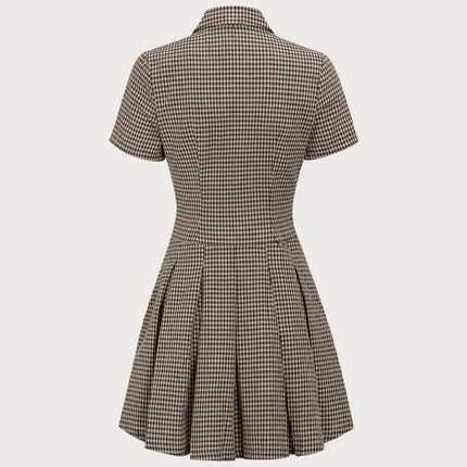 Summer | Pleated Lapel Gingham Mini Dress