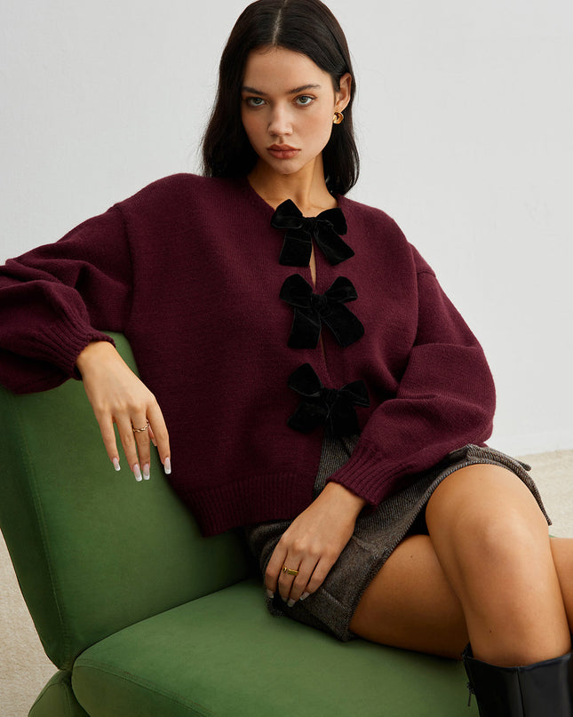Tallulah | Relaxed Fit Lantern Sleeve Velvet Sweater