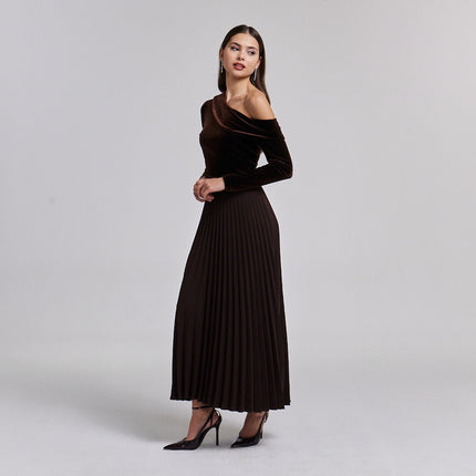 Viola | Off Shoulder Fitted Velvet Wedding Guest Maxi Dress