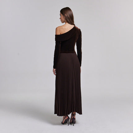 Viola | Off Shoulder Fitted Velvet Wedding Guest Maxi Dress
