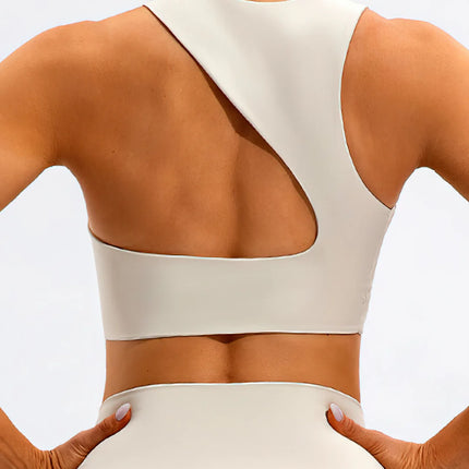 Prism | Sports Bra for Women with High Neckline and Back Cutout – White