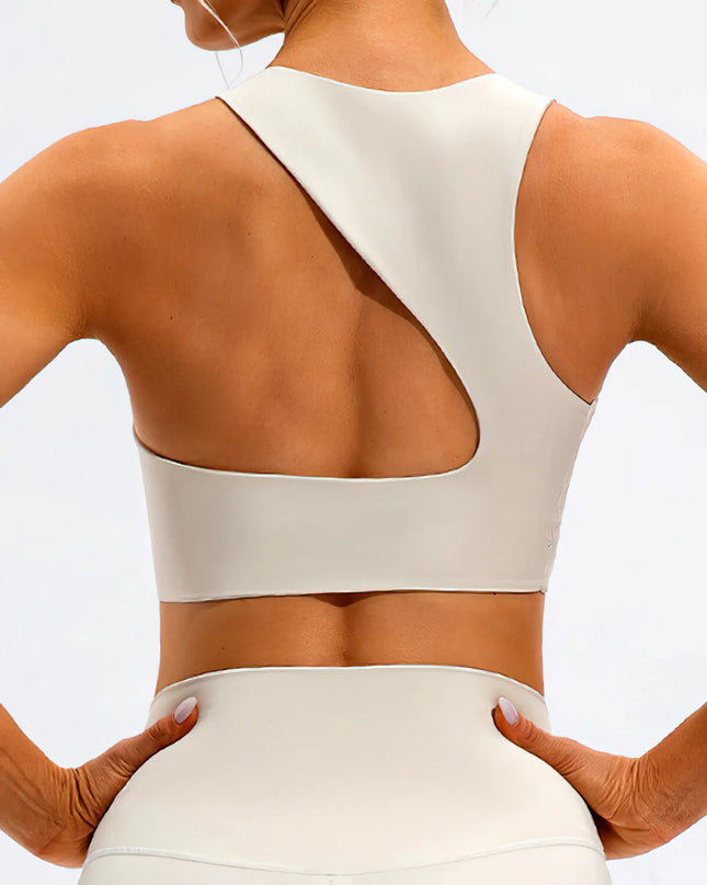 Prism | Sports Bra for Women with High Neckline and Back Cutout – White