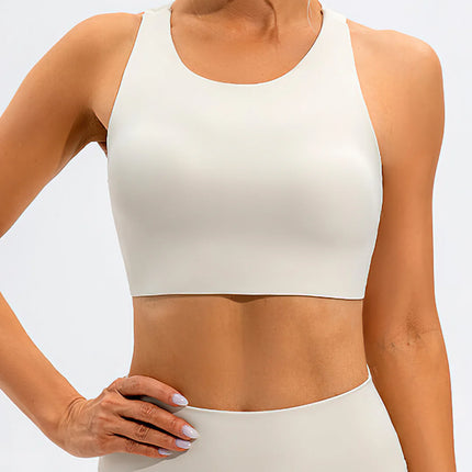 Prism | Sports Bra for Women with High Neckline and Back Cutout – White