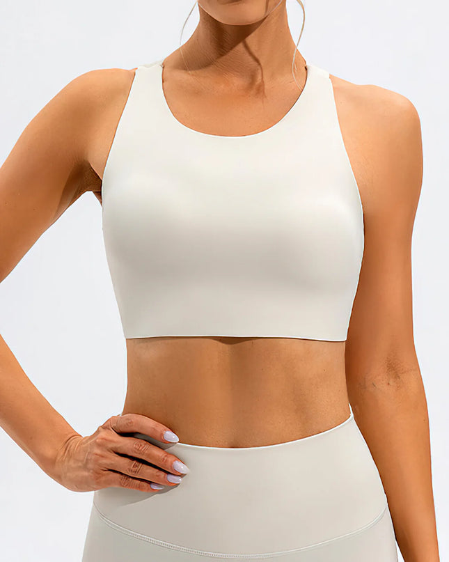 Prism | Sports Bra for Women with High Neckline and Back Cutout – White