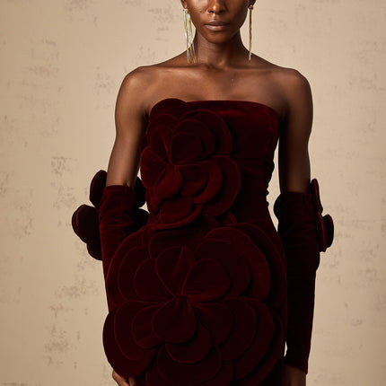 Ximena | Off Shoulder Velvet Floral Appliqué Maxi Dress