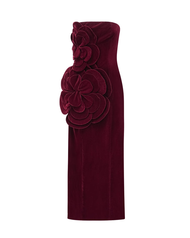 Ximena | Off Shoulder Velvet Floral Appliqué Maxi Dress