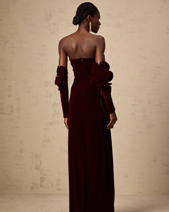 Ximena | Off Shoulder Velvet Floral Appliqué Maxi Dress