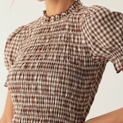 Yvonne | Puffed Sleeve Gingham Mini Dress