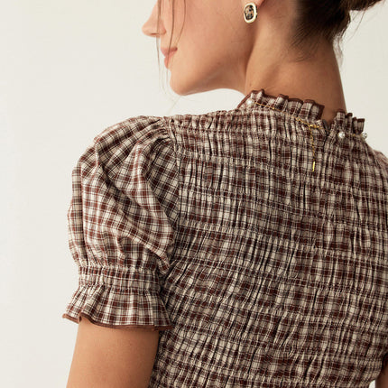 Yvonne | Puffed Sleeve Gingham Mini Dress