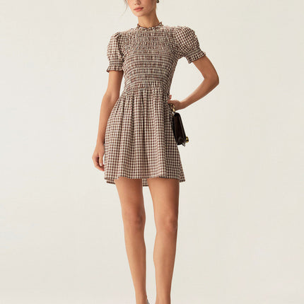 Yvonne | Puffed Sleeve Gingham Mini Dress