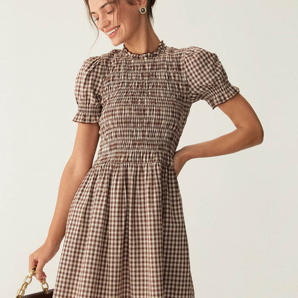 Yvonne | Puffed Sleeve Gingham Mini Dress