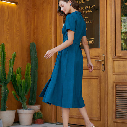 Zelda | Pleated V-Neck Summer Button Midi Dress