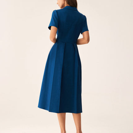 Zelda | Pleated V-Neck Summer Button Midi Dress