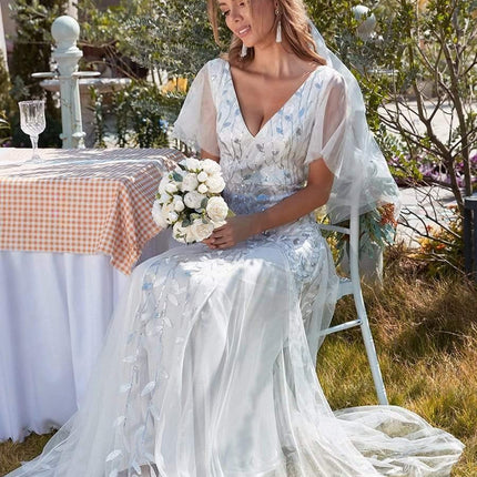 Zia | Fitted V-Neck Ruffle Sleeve Evening Dress