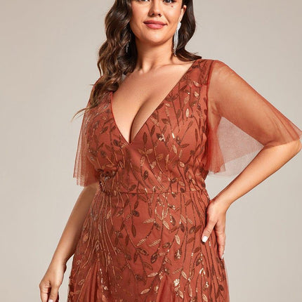 Zia | Fitted V-Neck Ruffle Sleeve Evening Dress